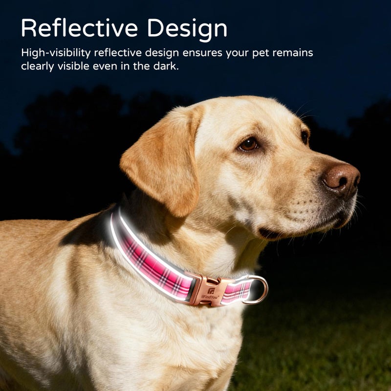 ilFindYou Dog Collar for Medium Dogs, Stylish Rose red Checkered Plaid, Elegant Reflective and Adjustable Puppy Collar with Metal Buckle, Suitable for Female Dogs M - Image 4