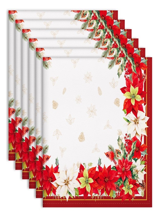 Arquiel Christmas Red Flower Napkins, 18×18 inch Dinner Cloth Napkins Set of 6, Washable Cotton Soft Absorbent Square Napkins for Dining Kitchen Party Wedding Decoration - Image 1