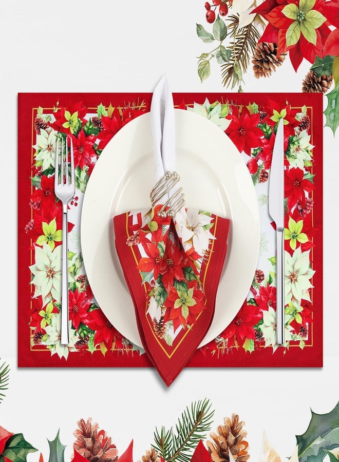 Arquiel Christmas Red Flower Napkins, 18×18 inch Dinner Cloth Napkins Set of 6, Washable Cotton Soft Absorbent Square Napkins for Dining Kitchen Party Wedding Decoration - Image 5