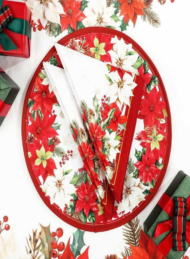 Arquiel Christmas Red Flower Napkins, 18×18 inch Dinner Cloth Napkins Set of 6, Washable Cotton Soft Absorbent Square Napkins for Dining Kitchen Party Wedding Decoration - Image 2