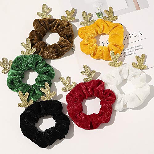 DINPREY Christmas Scrunchies for Hair Solid Colors Hair Scrunchies Velvet Elastics Bobbles Hair Bands Scrunchy Hair Tie Ropes for Woman Girls Antlers Elastic Hair Ties Ponytail Holder for Christmas Costume - Image 5