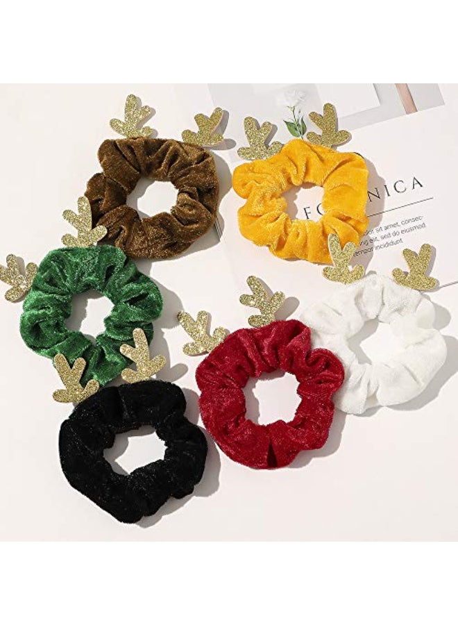 DINPREY Christmas Scrunchies for Hair Solid Colors Hair Scrunchies Velvet Elastics Bobbles Hair Bands Scrunchy Hair Tie Ropes for Woman Girls Antlers Elastic Hair Ties Ponytail Holder for Christmas Costume - Image 4