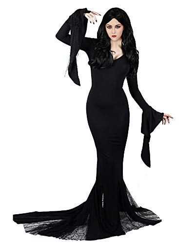 Cosplay.fm Women's Vintage Gothic Long Dress Witch Style Black Dress Halloween Cosplay Costume Dress (L, Black) - Image 1