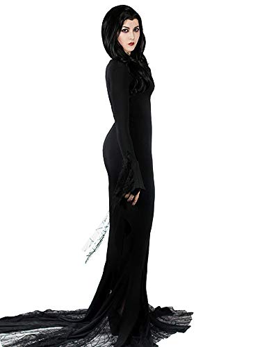 Cosplay.fm Women's Vintage Gothic Long Dress Witch Style Black Dress Halloween Cosplay Costume Dress (L, Black) - Image 2