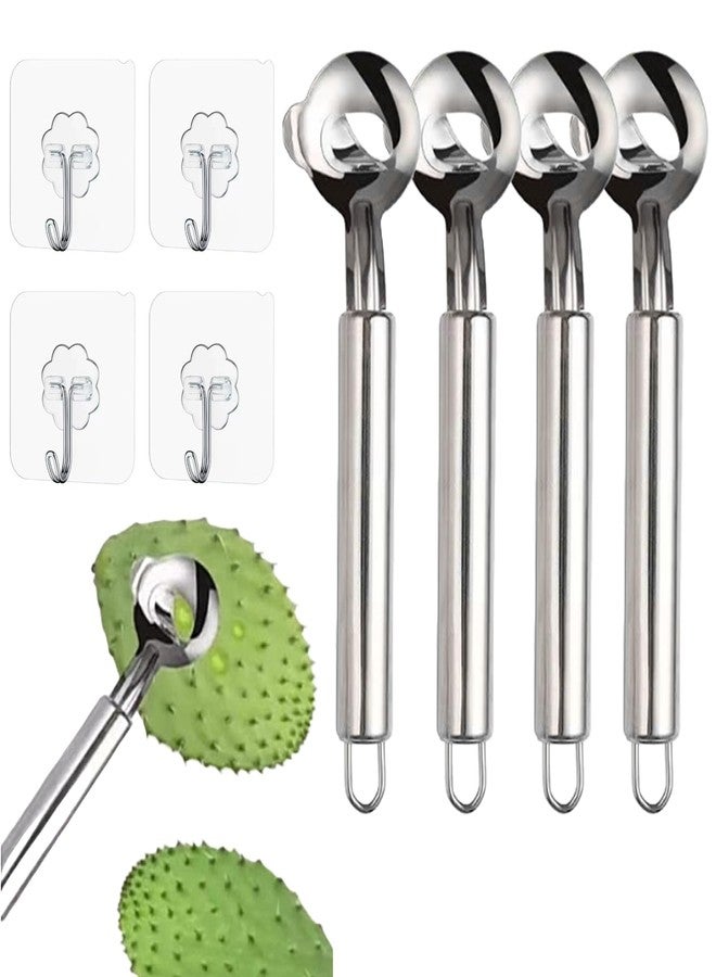 GEDEUBAN 4 قطع أداة مقشرة الصبار مع خطافات لاصقة، من الفولاذ المقاوم للصدأ Pelador De Nopales Con Espinas، ملعقة محمولة Para Pelar Nopales - Image 1