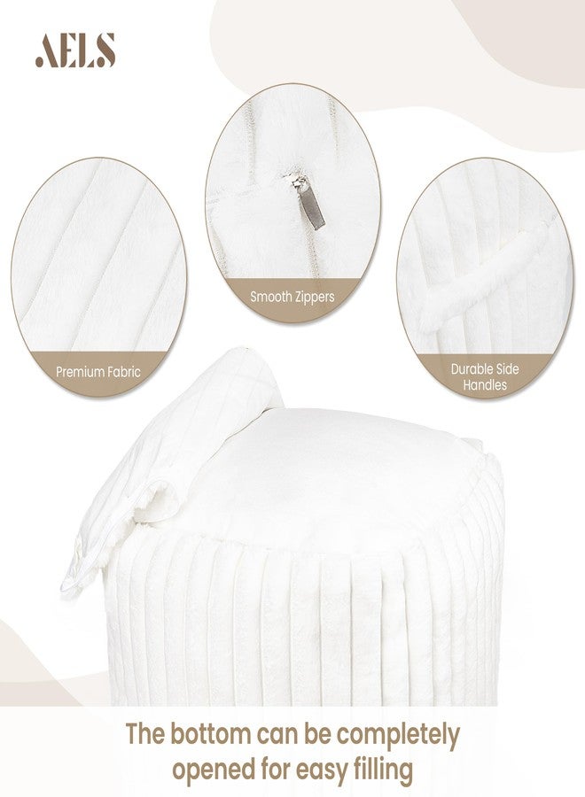 AELS Unstuffed Modern Pouf Cover for Living Room, Mid Century Modern Storage Bean Bag Cubes, Creamy White Faux Fur Plush Sripe Square Ottoman Pouf Foot Rest Footstool, 18"x18"x18", Cover ONLY - Image 4