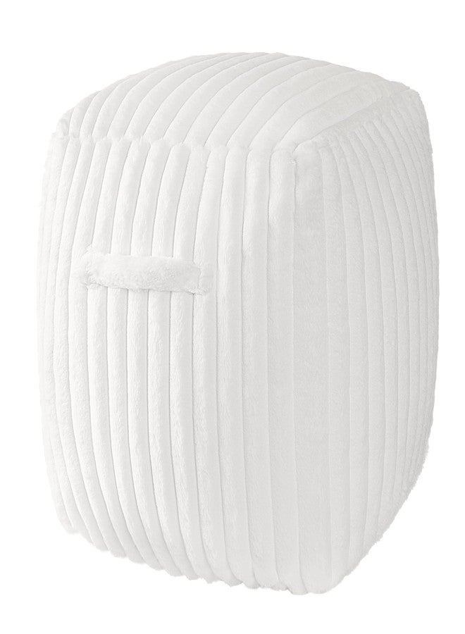AELS Unstuffed Modern Pouf Cover for Living Room, Mid Century Modern Storage Bean Bag Cubes, Creamy White Faux Fur Plush Sripe Square Ottoman Pouf Foot Rest Footstool, 18"x18"x18", Cover ONLY - Image 1