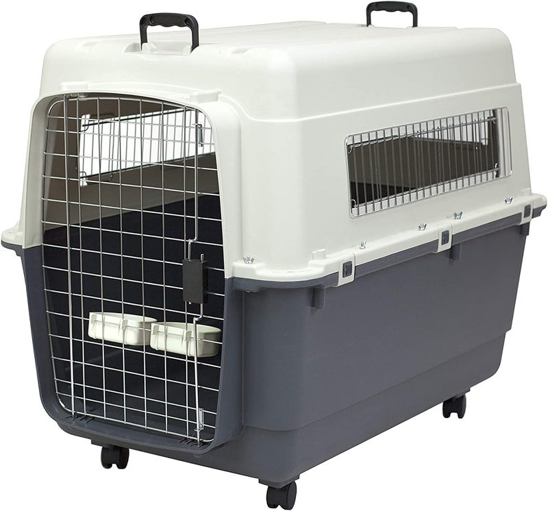 KittuPet Heavy Duty Pet Travel Cage - Plastic Flight Cage for Pets (Grey - White) (20 inch Flight cage) - Image 1