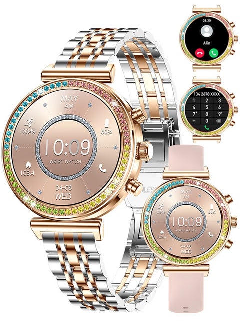 Women's Bluetooth Smartwatch Full Screen Touch Supports Multiple Sports Modes Heart Rate Monitoring And Language Modes Universal For Android And Ios Systems RT I110 Silver Gold