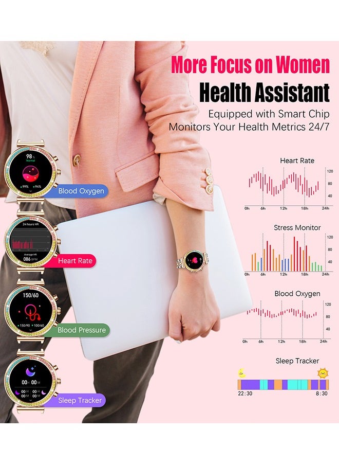 RollsTimi  - Women's Bluetooth Smartwatch Full Screen Touch Supports Multiple Sports Modes Heart Rate Monitoring And Language Modes Universal For Android And Ios Systems RT I110 Silver Gold - Image 1