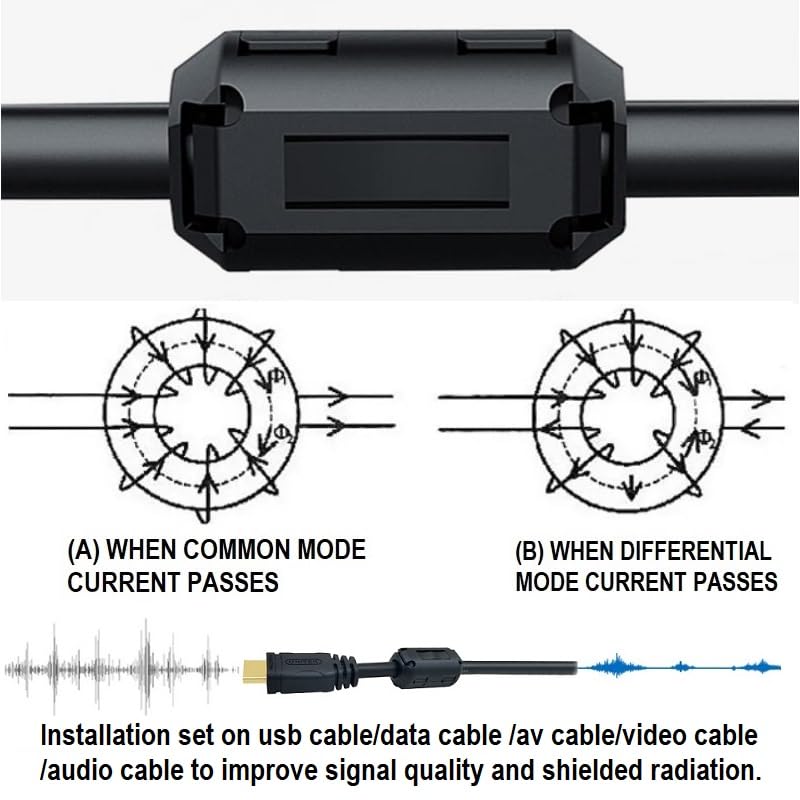 VSKEY Clip-on Noise Filter,VSKEY [10pcs 9.0mm] Anti-Interference High-Frequency Ferrite Core Choke Subwoofer,Speaker,Mixer,Home Audio Device Noise Suppressor (0.35 inch Inner Diameter) - Image 3