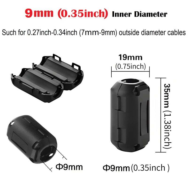 VSKEY Clip-on Noise Filter,VSKEY [10pcs 9.0mm] Anti-Interference High-Frequency Ferrite Core Choke Subwoofer,Speaker,Mixer,Home Audio Device Noise Suppressor (0.35 inch Inner Diameter) - Image 2