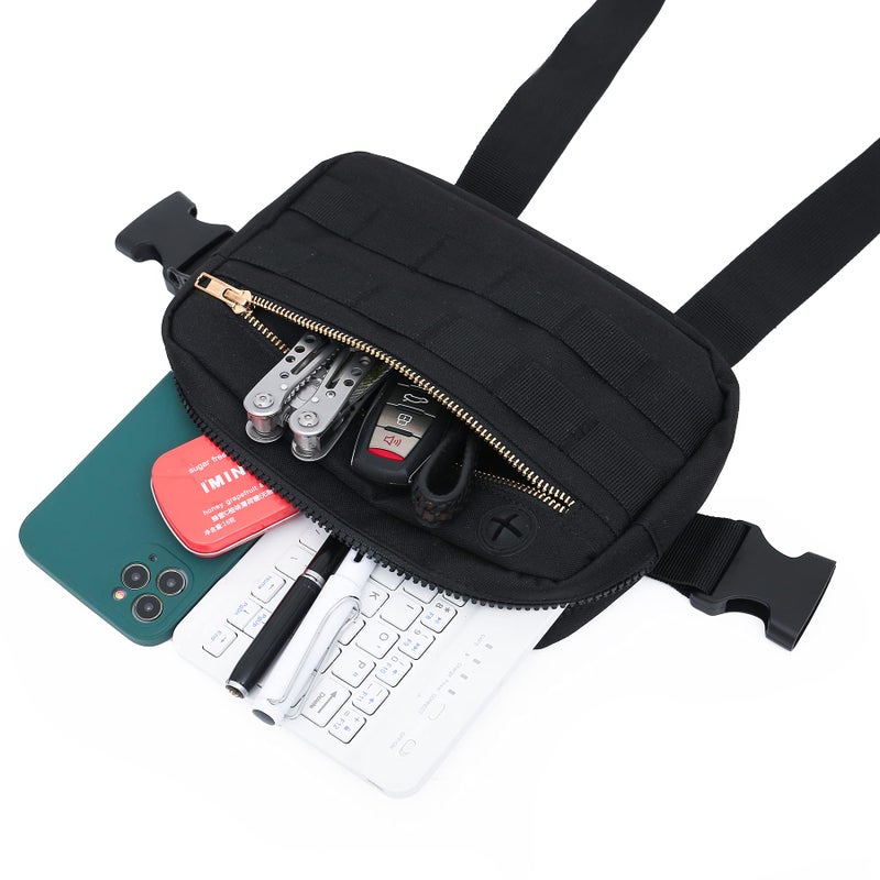Muserise Outdoor Chest Bag For Men, EDC Chest Pack With Built-In Phone Holder, Lightweight Chest Rig Pouch (Black) - Image 5