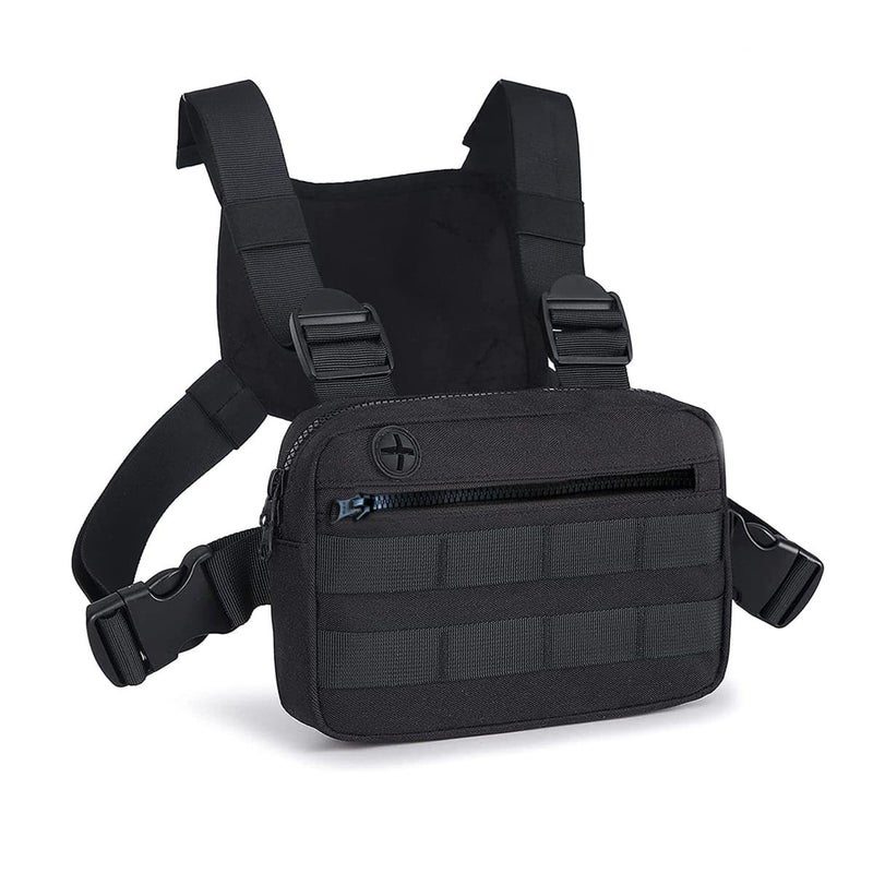 Muserise Outdoor Chest Bag For Men, EDC Chest Pack With Built-In Phone Holder, Lightweight Chest Rig Pouch (Black) - Image 1