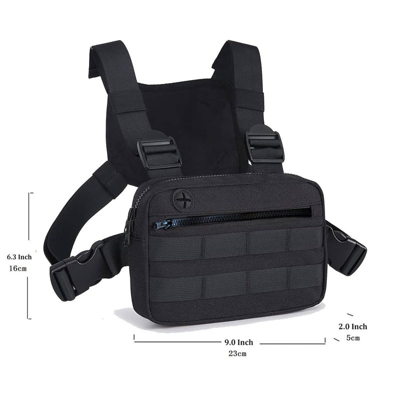 Muserise Outdoor Chest Bag For Men, EDC Chest Pack With Built-In Phone Holder, Lightweight Chest Rig Pouch (Black) - Image 3