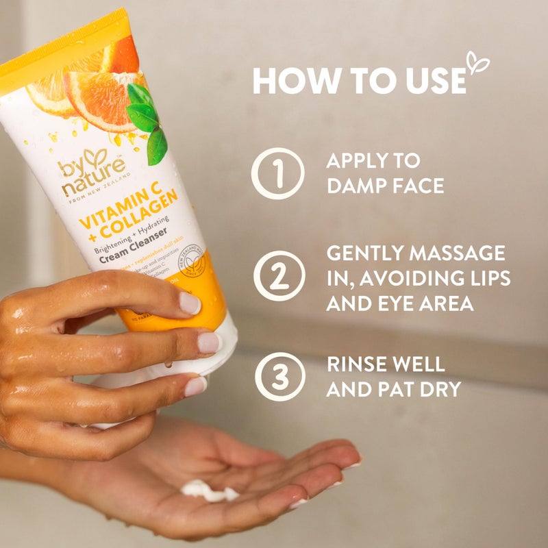 By Nature Vitamin C + Collagen Face Cream Cleanser - Daily Makeup Remover and Facial Wash from New Zealand (7 Oz) - Image 4