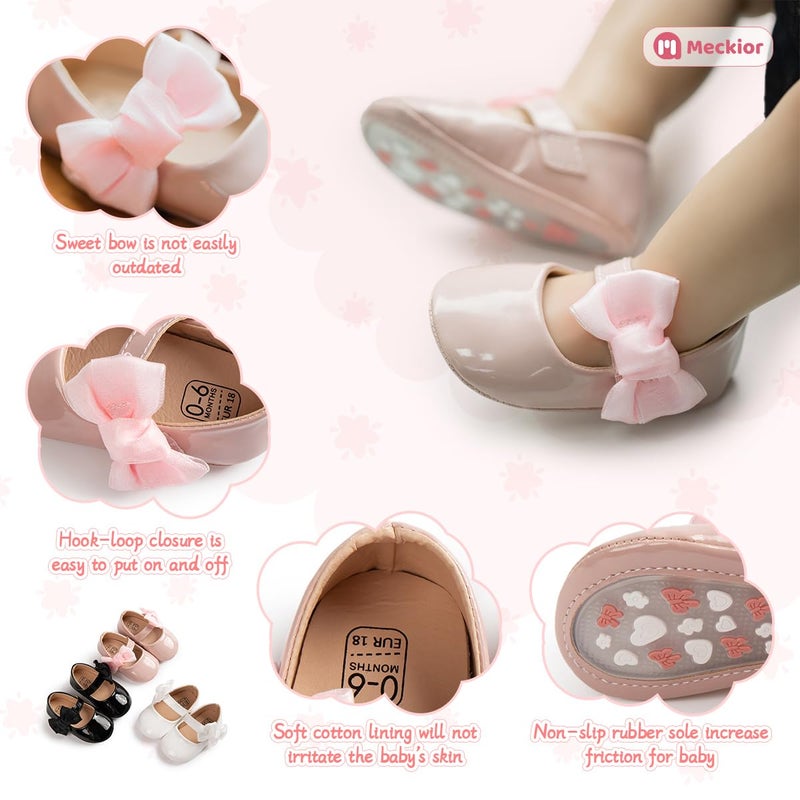 Meckior Infant Baby Girls Soft Sole Bowknot Princess Wedding Dress Mary Jane Flats Prewalker Newborn Light Baby Sneaker Shoes - Image 5