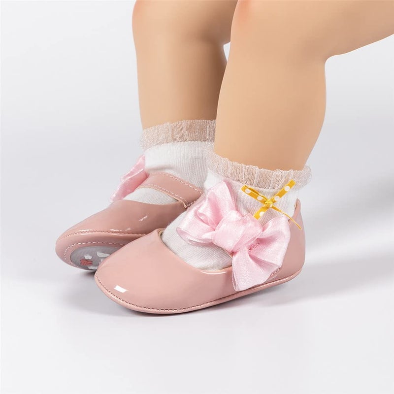 Meckior Infant Baby Girls Soft Sole Bowknot Princess Wedding Dress Mary Jane Flats Prewalker Newborn Light Baby Sneaker Shoes - Image 4