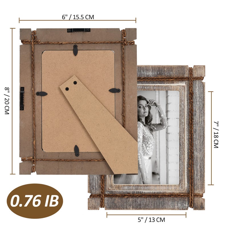 AKRILANE 5x7 Picture Frame Wood Rustic Decorative Distressed & Vintage Looking Photo Frames for Wall Mount & Table Top Display Home Decor â€“ 5 x 7 Wedding Picture Frames â€“ Style A - Image 2