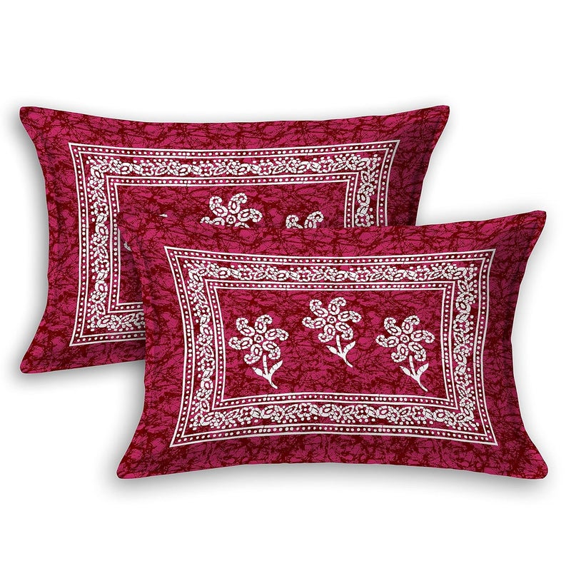SheetKart 144 TC 100 Cotton Batik Printed Double Bedsheet with 2 Pillow Covers Burgundy Red - Image 5