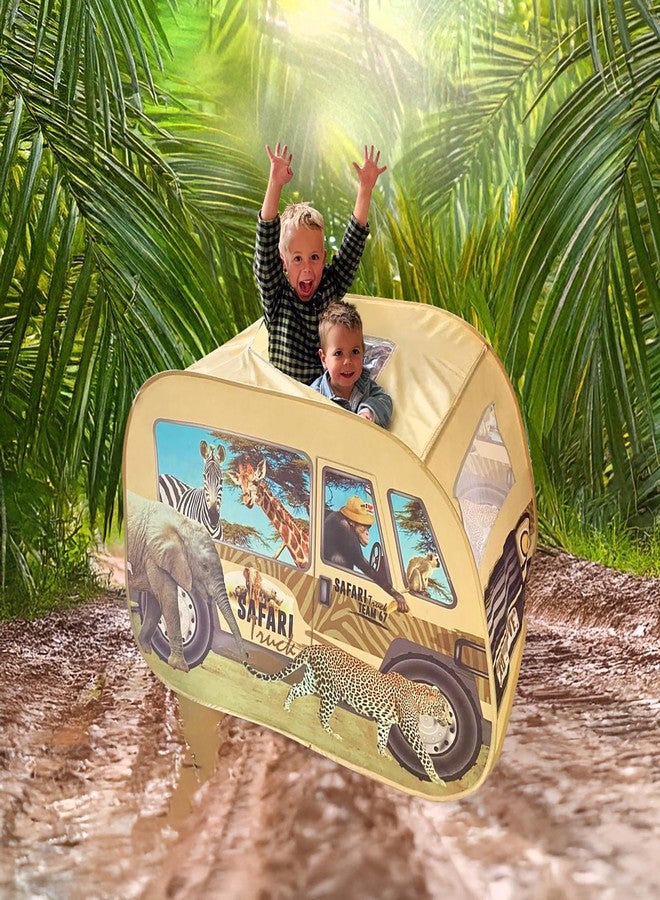 Pop it Up Fun2Give بوب إت أب: خيمة شاحنة السفاري - بيت لعب قابل للفتح، تصميم مستوحى من الحيوانات البرية، سقف مفتوح، لعبة داخلية وخارجية، مساحة داخلية واسعة، لعب تمثيلي، للأطفال 3 سنوات فما فوق - Image 4