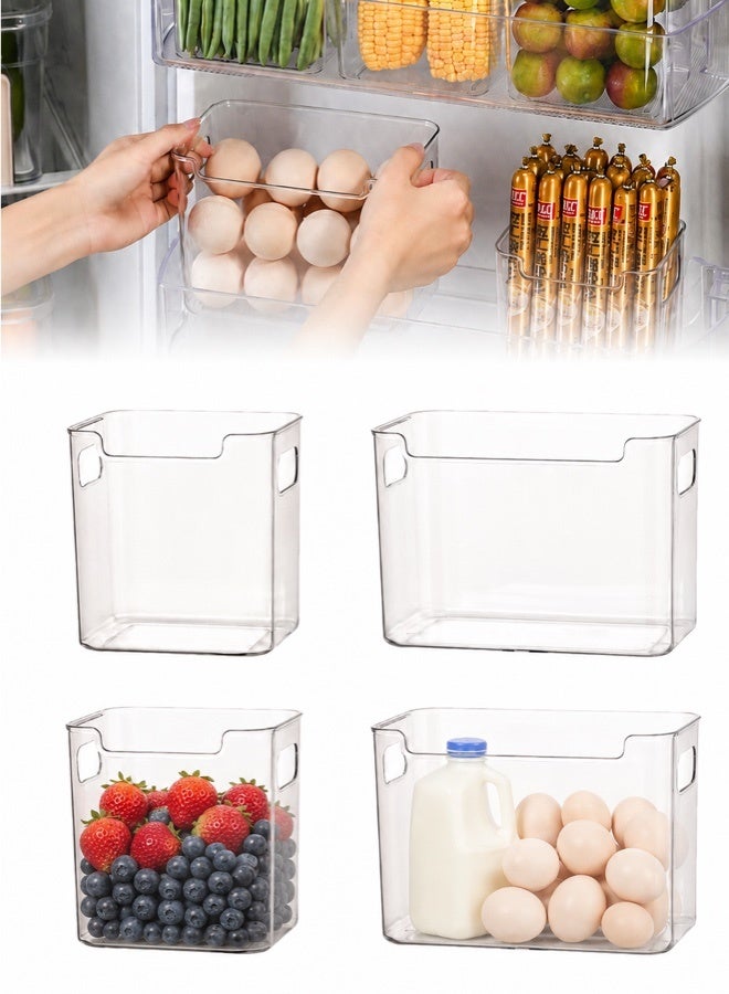Crystal Clear Fridge Organizer Bins, 2 Pack (L+S) Stackable PET Freezer Storage Containers with Handles for Refrigerator Side Door, Interior, Pantry and Kitchen (Clear, 1L+1S) - Image 1