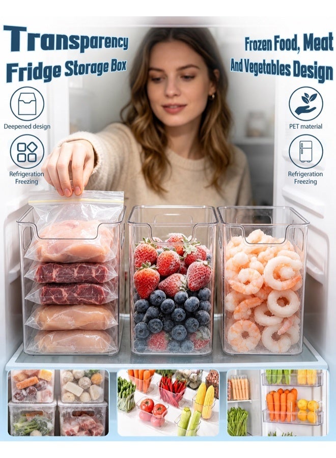 Crystal Clear Fridge Organizer Bins, 2 Pack (L+S) Stackable PET Freezer Storage Containers with Handles for Refrigerator Side Door, Interior, Pantry and Kitchen (Clear, 1L+1S) - Image 2