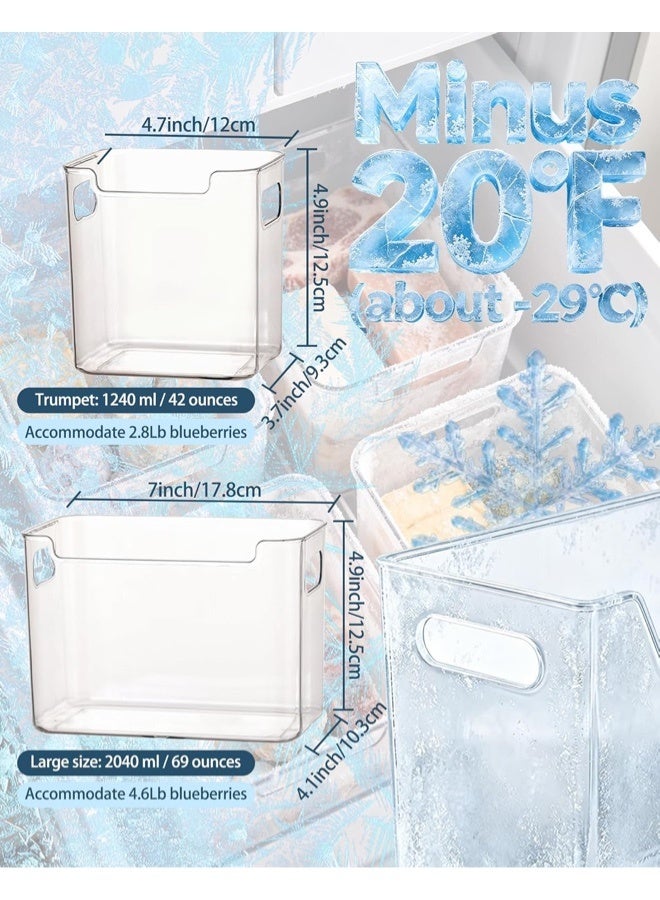 Crystal Clear Fridge Organizer Bins, 2 Pack (L+S) Stackable PET Freezer Storage Containers with Handles for Refrigerator Side Door, Interior, Pantry and Kitchen (Clear, 1L+1S) - Image 3