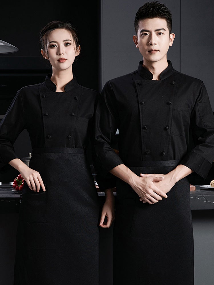 Pure Cotton High-End Chef Overalls Long Sleeve Men'S And Women'S Western Restaurant Catering Chef Kitchen Comfortable And Breathable - Image 4