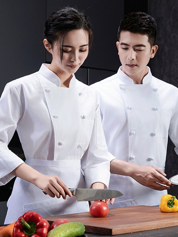 Pure Cotton High-End Chef Overalls Long Sleeve Men'S And Women'S Western Restaurant Catering Chef Kitchen Comfortable And Breathable - Image 3