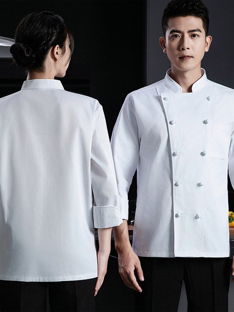 Pure Cotton High-End Chef Overalls Long Sleeve Men'S And Women'S Western Restaurant Catering Chef Kitchen Comfortable And Breathable - Image 5