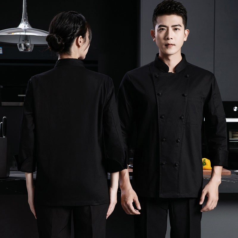 Pure Cotton High-End Chef Overalls Long Sleeve Men'S And Women'S Western Restaurant Catering Chef Kitchen Comfortable And Breathable - Image 1