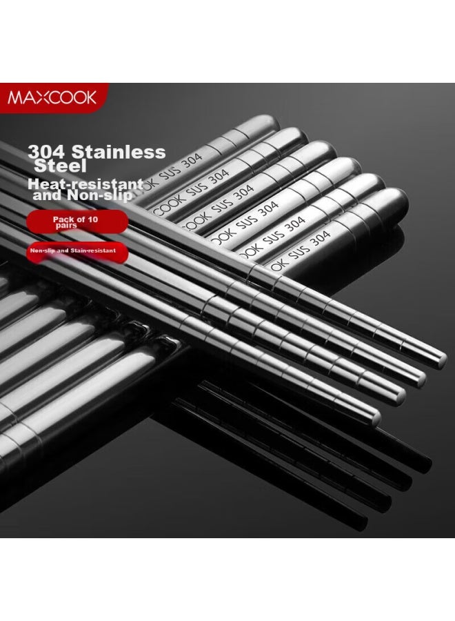 MAX COOK Meichun 304 Stainless Steel Chopsticks, 10 Pairs Per Box, Mcpj-gk10a, Non-slip, Heat-resistant, Drop-resistant - Image 1