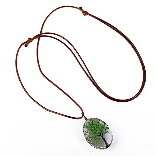 FM FM42 Green Life of Tree Queen Anne's Lace Dried Flowers Oval Pendant Necklace FN4072 - Image 2