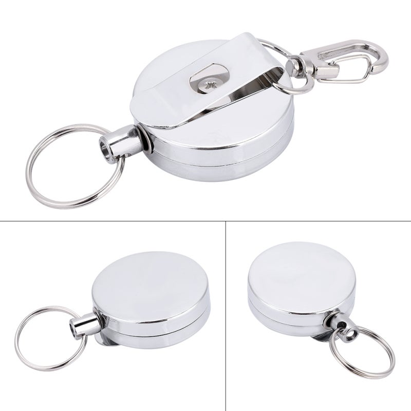 Retractable Keychain 1 Premium Metal Chromeplate - Rust Resistant Elastic Steel Wire Anti Lost Keychain for Daily Carry & Key Management - Image 3