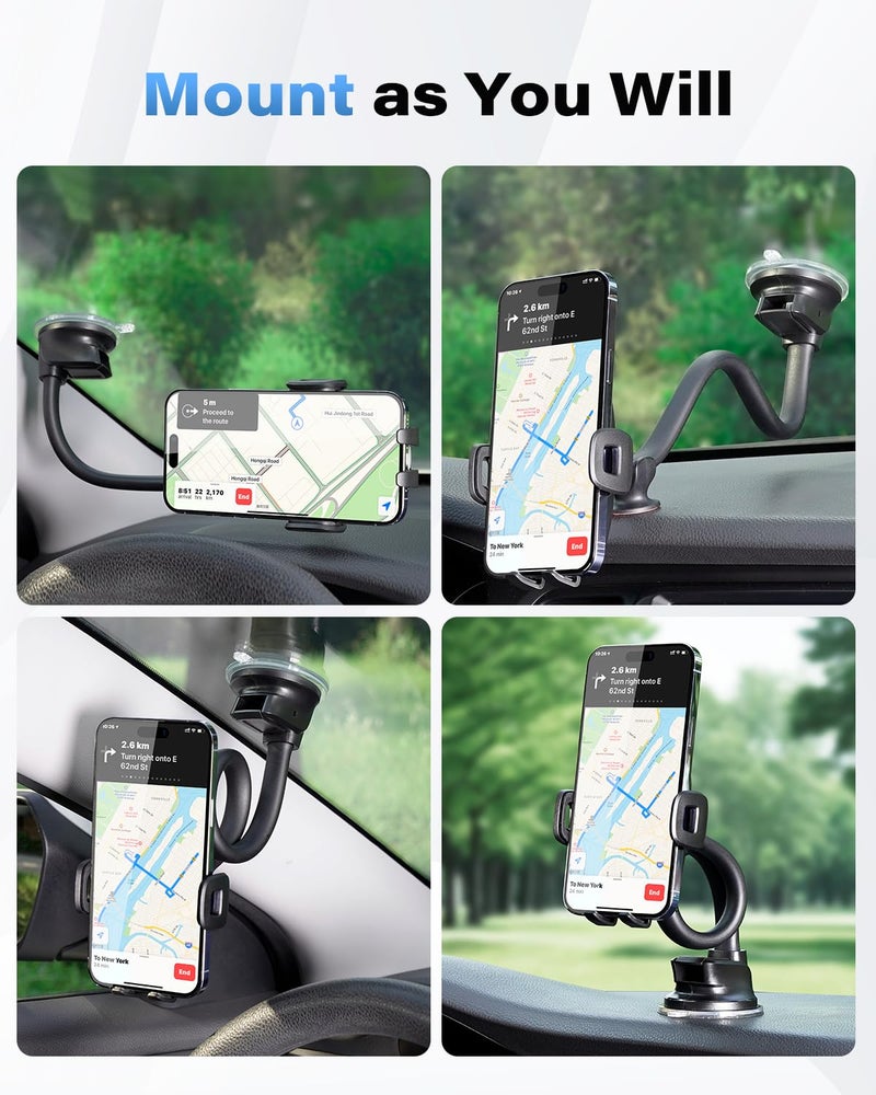 1Zero Solid Car Truck Phone Mount Holder with 14-Inch Gooseneck Long Arm, Windshield Window Mobile Holders w/Industrial-Strength Suction Cup, Anti-Shake Stabilizer Compatible All Cell Phones iPhone - Image 5