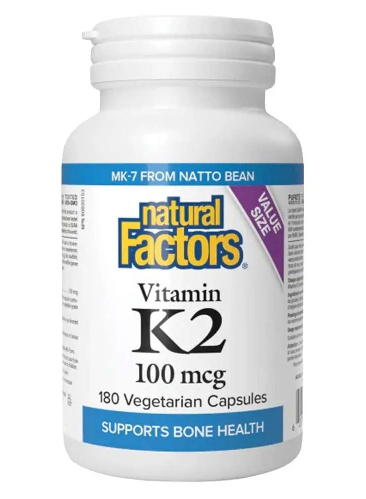 natural Factors Vitamin K2 MK-7 100mcg Veggie Capsules – Natto Derived Vitamin K2 Supplement, 180 Capsules - Image 1