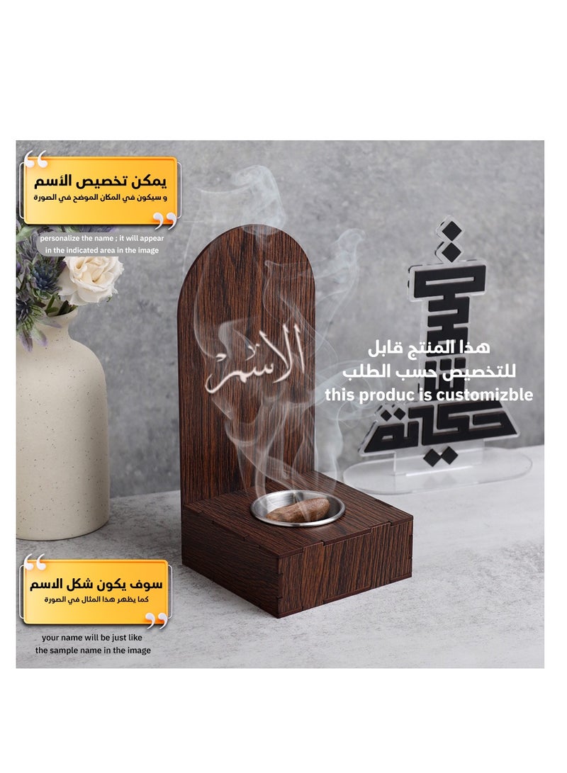 Story Of Candle An incense burner made of luxurious wood, an incense burner with a customizable name, “in your name or the name of your loved one,” with a distinctive design and   Brown color. - Image 4