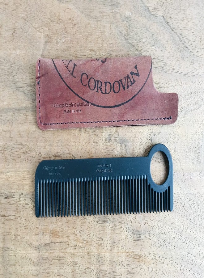 Chicago Comb Model 1 Carbon Fiber Comb + Horween Shell Cordovan Color No. 8 sheath, Made in USA, ultimate pocket & travel comb, smooth strong & light, anti-static, premium American leather - Image 2
