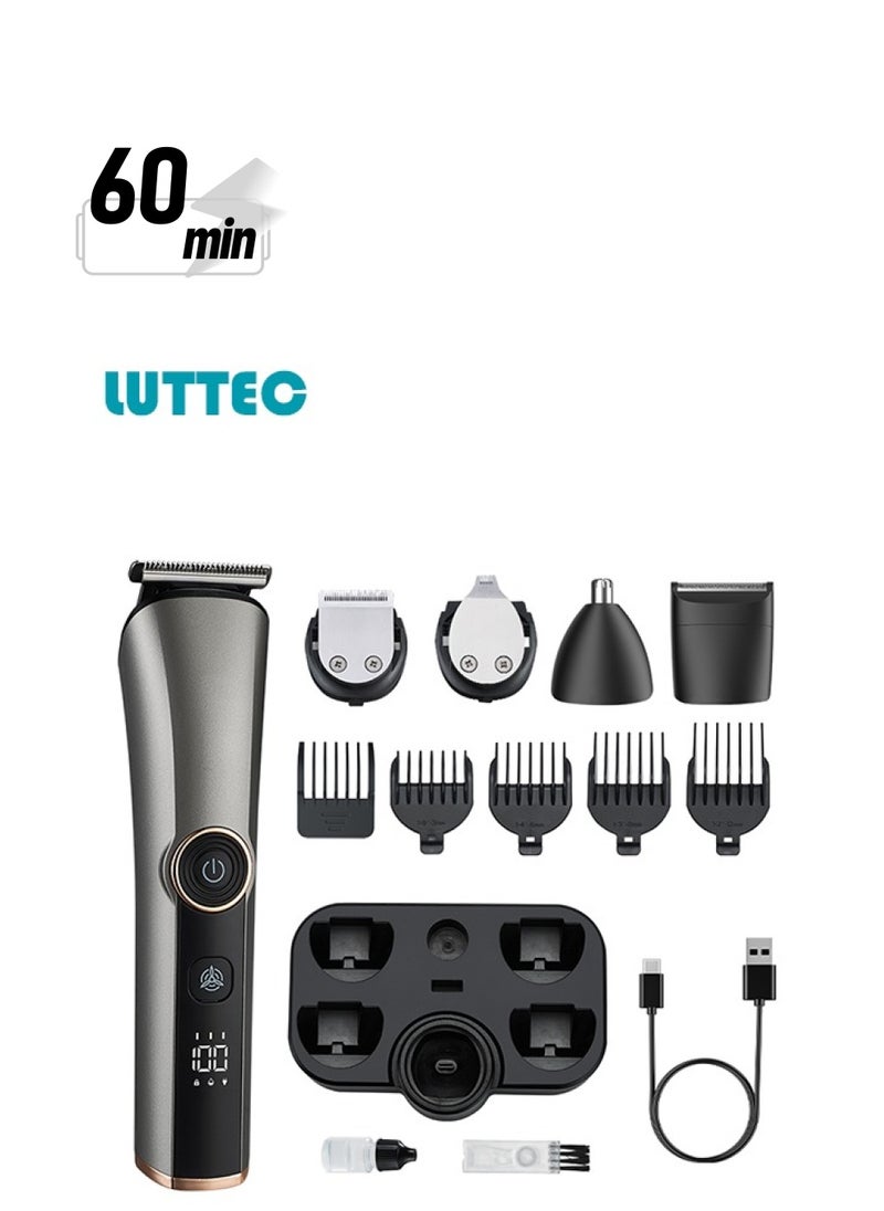 Luttec Cordless Professional Hair Clipper 5 in 1 Hair Trimmers Beard Trimmer ,Multifunctional Mens Grooming Kit for Beard Face Nose USB Rechargeable Electric Shaver Body Trimmer for Men with Storage Base  - Image 1