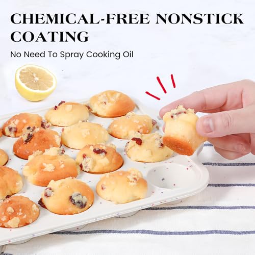 AOTASO 2 Pcs Mini Muffin Pans with Metal Reinforced Frame, 24 Cups Nonstick Silicone Cupcake Tray for Baking, Food Grade Small Muffin Molds with Handles (Cream) - Image 4