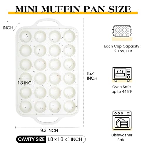 AOTASO 2 Pcs Mini Muffin Pans with Metal Reinforced Frame, 24 Cups Nonstick Silicone Cupcake Tray for Baking, Food Grade Small Muffin Molds with Handles (Cream) - Image 5
