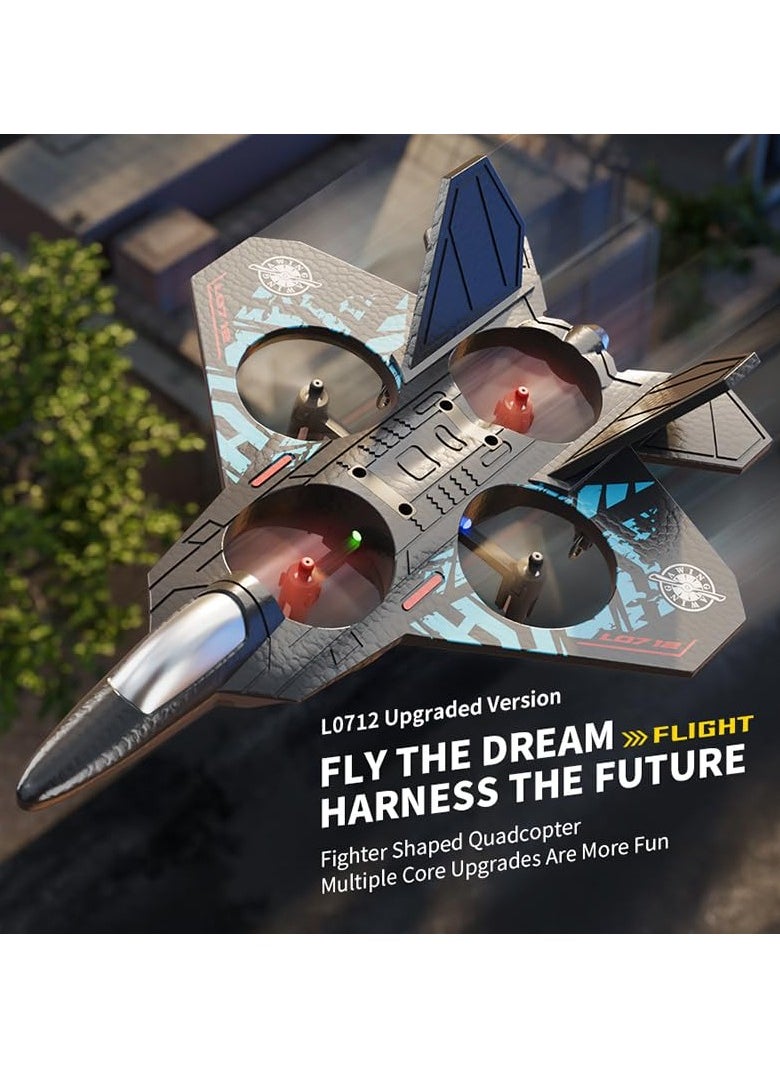 null - Remote Control Drone Plane 2.4GHz Quadcopter Hovering Fighter Aircraft RC Airplane RTF for Kids & Adults with 3D Flip, Auto Hovering, Colored Lights, USB Charging - Model L0712 - Image 1