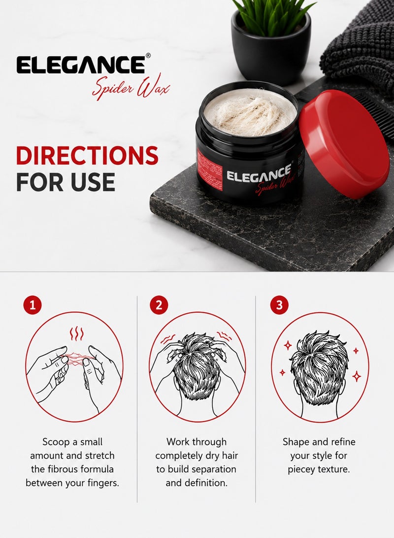 Elegance E-Series Spider Wax White 100ml – Strong Hold Hair Styling Wax, Matte Finish Texturizing Wax, Non Sticky Professional Hair Wax for Men, Long Lasting Hair Definition & Style Control - Image 3