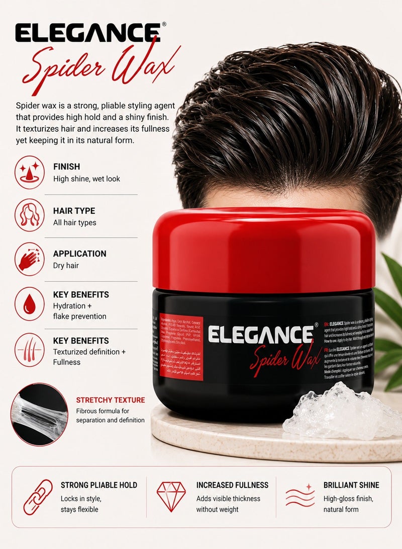 Elegance E-Series Spider Wax White 100ml – Strong Hold Hair Styling Wax, Matte Finish Texturizing Wax, Non Sticky Professional Hair Wax for Men, Long Lasting Hair Definition & Style Control - Image 2