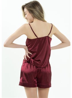 Magic Form 17236 Women's Satin Rope Strap Shorts Set - Claret Red  - Image 3