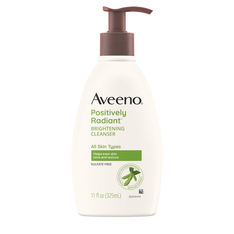 Aveeno Positively Radiant Brightening Facial Cleanser for Sensitive Skin, Targets Dull Skin, Moisture Rich Soy Extract, Non-Comedogenic, Oil- & Soap-Free, Hypoallergenic, 11 Fl. Oz - Image 1