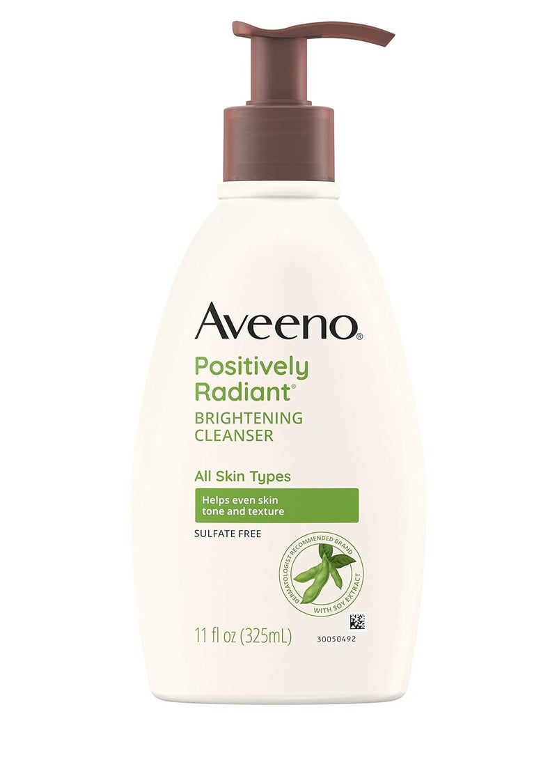 Aveeno Aveeno Positively Radiant Brightening Facial Cleanser for Sensitive Skin, Targets Dull Skin, Moisture Rich Soy Extract, Non-Comedogenic, Oil- & Soap-Free, Hypoallergenic, 11 Fl. Oz - Image 1