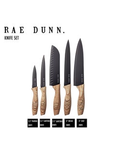 Rae Dunn Rae Dunn Everyday Collection Set of 5 Stainless Steel Knives with Sheaths- Chef, Paring, Bread, Santoku Knives- (Black)  - Image 4