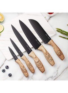 Rae Dunn Rae Dunn Everyday Collection Set of 5 Stainless Steel Knives with Sheaths- Chef, Paring, Bread, Santoku Knives- (Black)  - Image 2